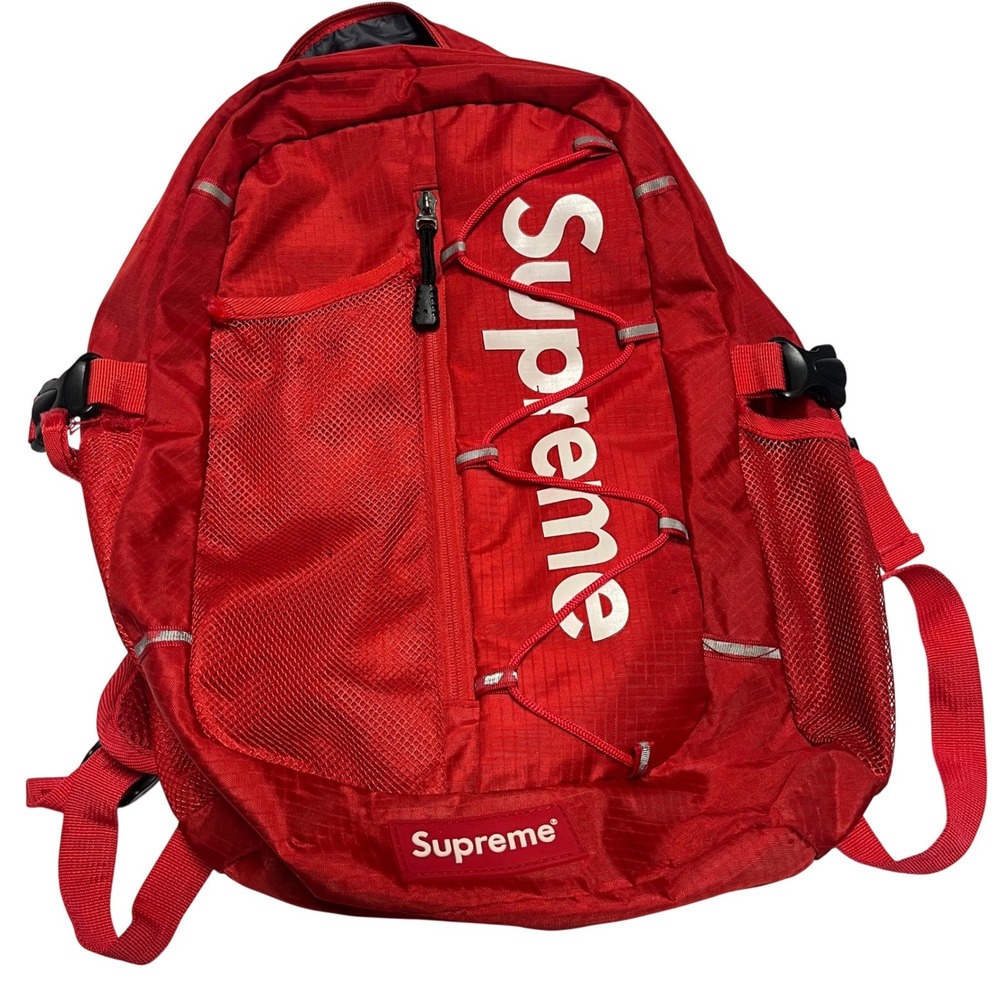 Supreme Red Ripstop Backpack Vertical Logo Bungee Cord Broken Zipper
